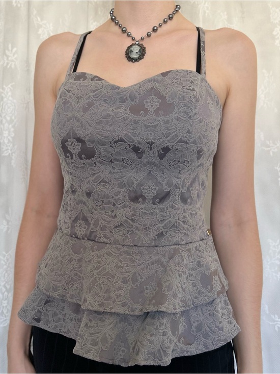 Guess Tops - Whimsygoth Gray Lace Guess Cami